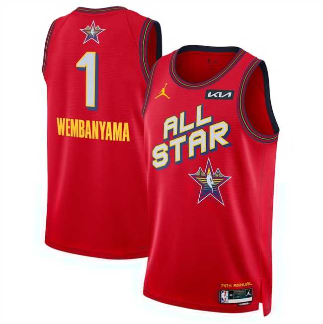 Mens 2025 All-Star #1 Victor Wembanyama Red Stitched Jersey Dzhi